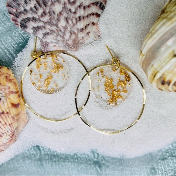 Women earrings Round drop earrings ⭐️ hand made resin ✋metal gold 🎁 - Picture 3 of 7